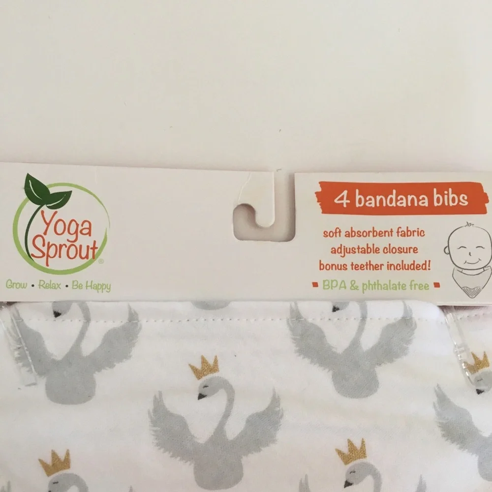 Baby Bandana Bibs - 4 Pack Yoga Sprout Soft Absorbent Bonus Teether NEW